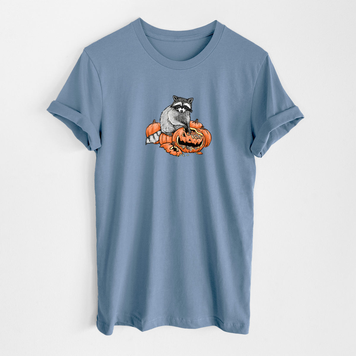 The Raccoon and the Jack-o'-Lantern - Lightweight 100% Cotton Unisex Crewneck