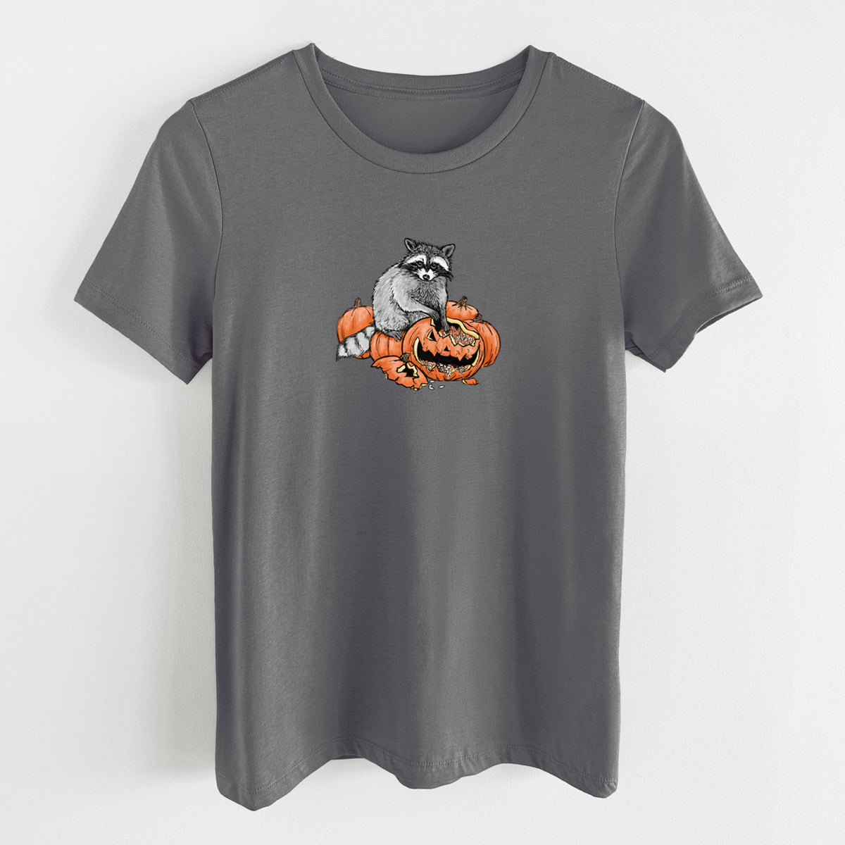 The Raccoon and the Jack-o'-Lantern - Women's Lightweight Relaxed Fit 100% Cotton Crewneck