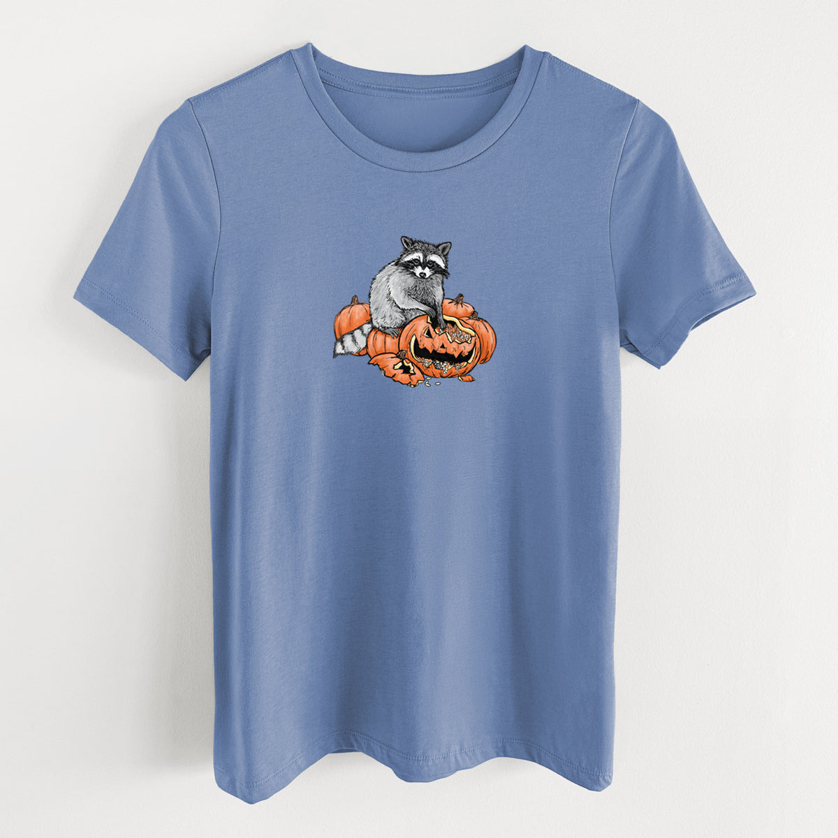 The Raccoon and the Jack-o'-Lantern - Women's Lightweight Relaxed Fit 100% Cotton Crewneck