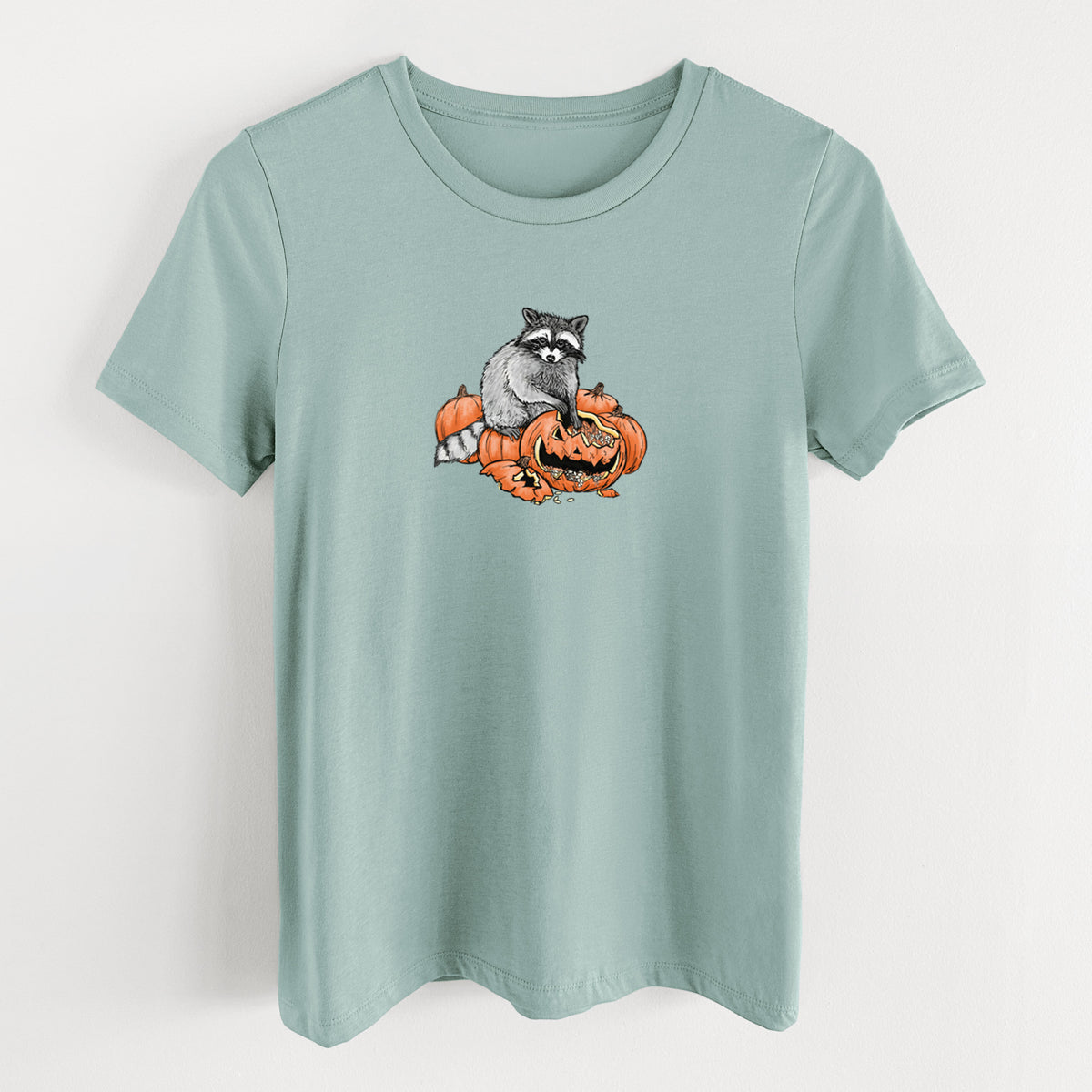 The Raccoon and the Jack-o'-Lantern - Women's Lightweight Relaxed Fit 100% Cotton Crewneck
