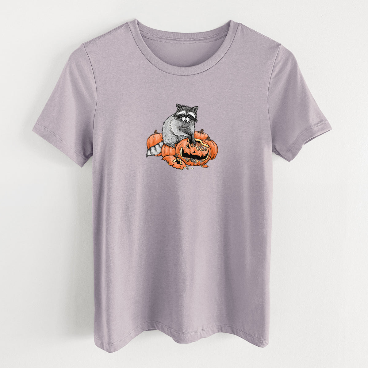 The Raccoon and the Jack-o'-Lantern - Women's Lightweight Relaxed Fit 100% Cotton Crewneck