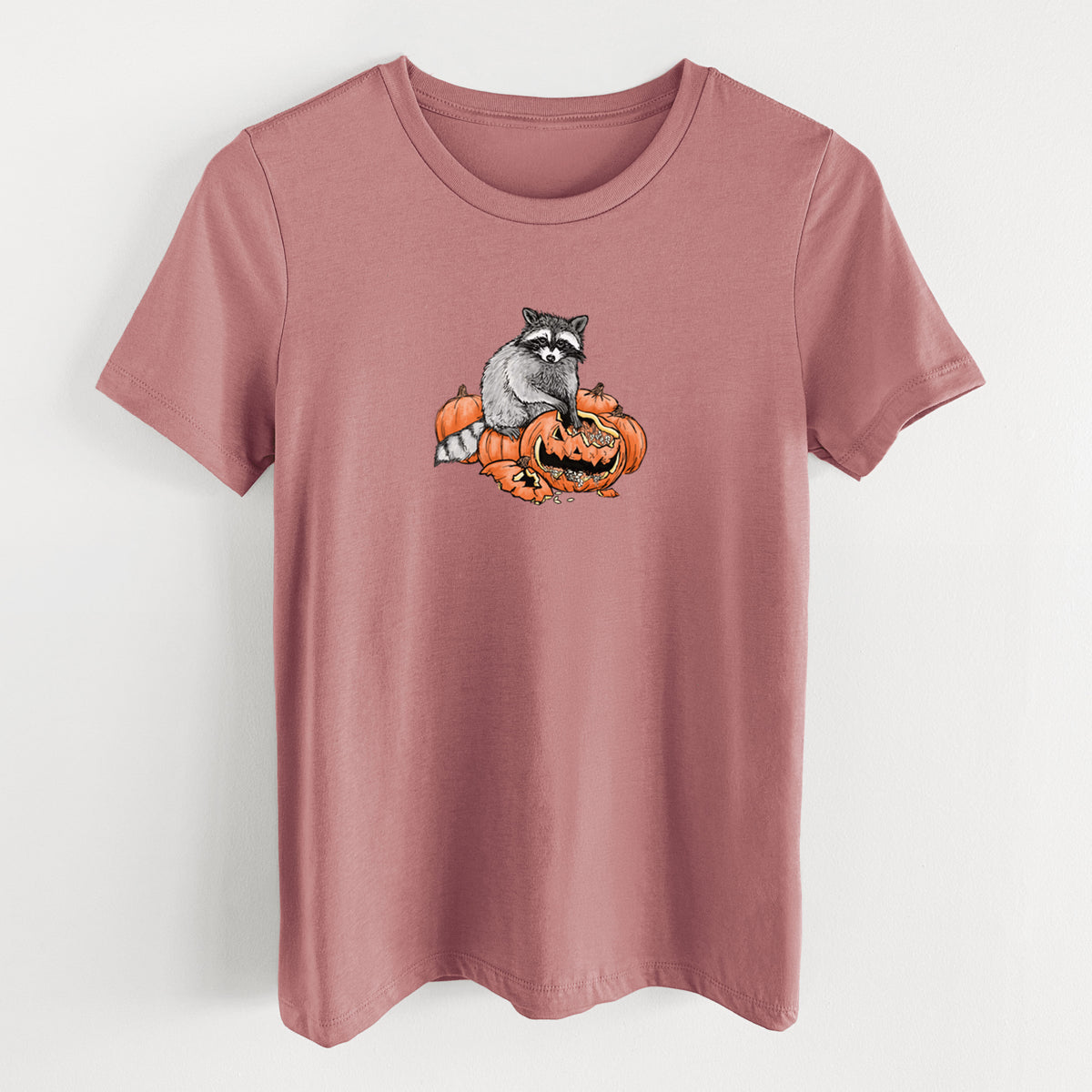 The Raccoon and the Jack-o'-Lantern - Women's Lightweight Relaxed Fit 100% Cotton Crewneck