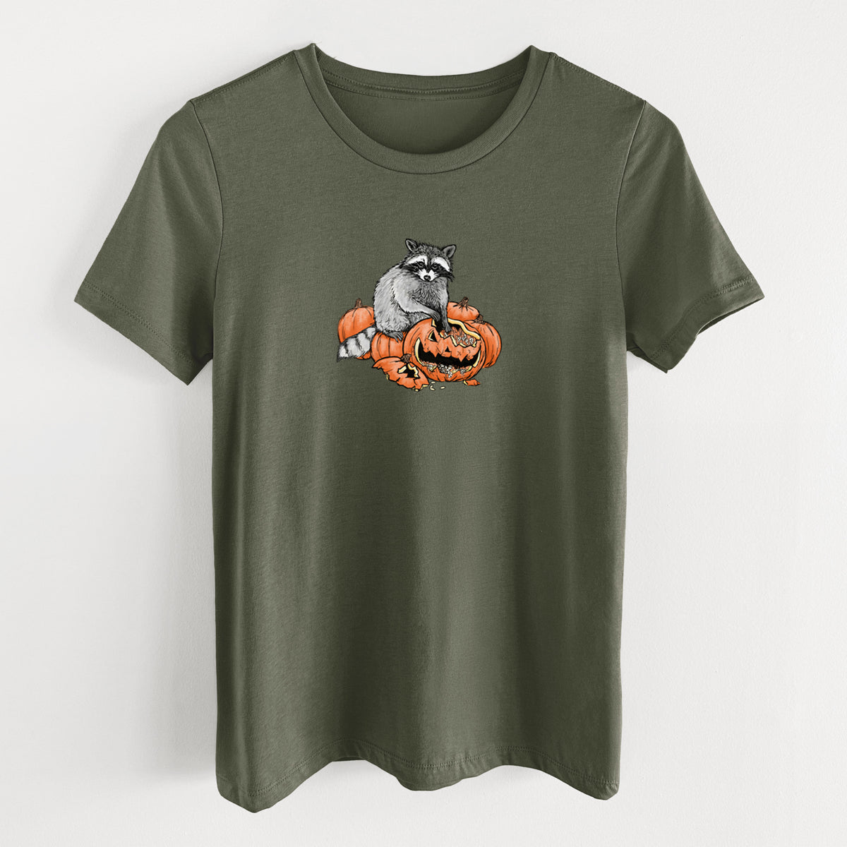 The Raccoon and the Jack-o'-Lantern - Women's Lightweight Relaxed Fit 100% Cotton Crewneck