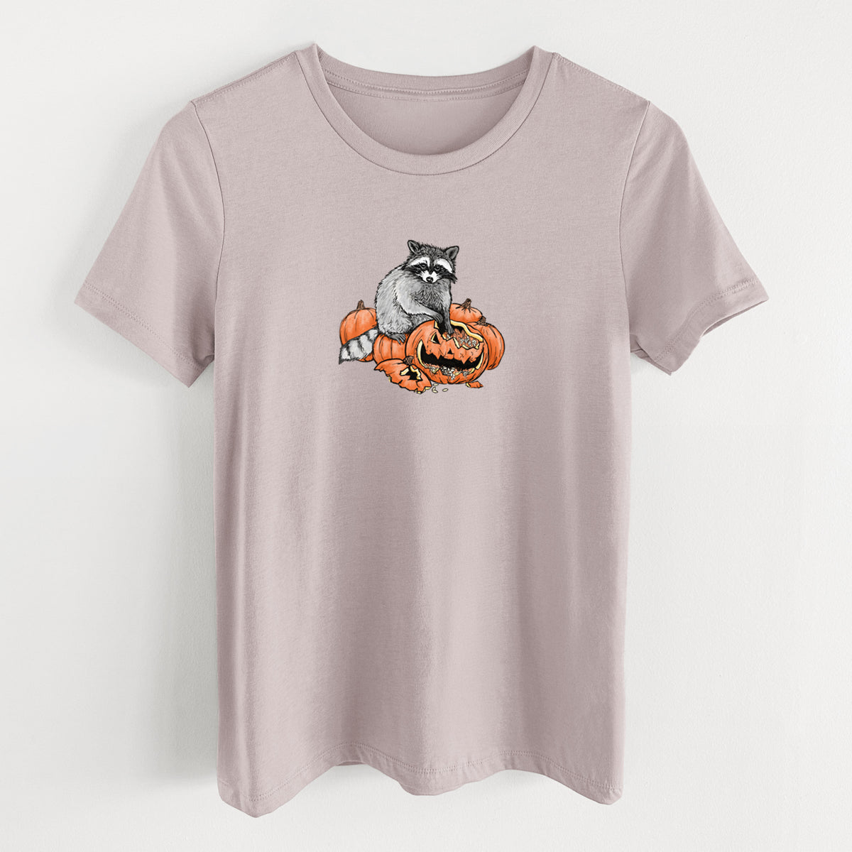 The Raccoon and the Jack-o'-Lantern - Women's Lightweight Relaxed Fit 100% Cotton Crewneck