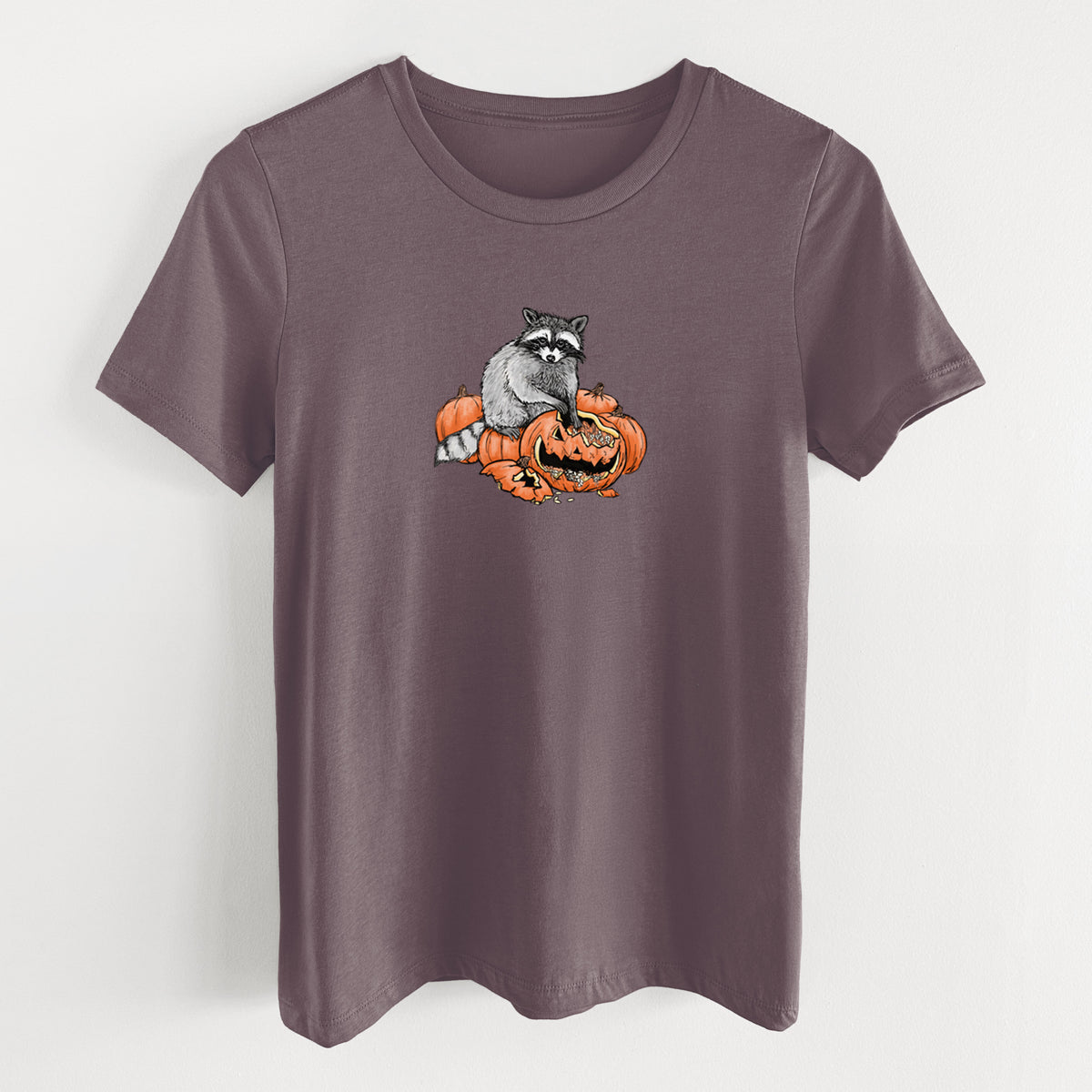The Raccoon and the Jack-o'-Lantern - Women's Lightweight Relaxed Fit 100% Cotton Crewneck