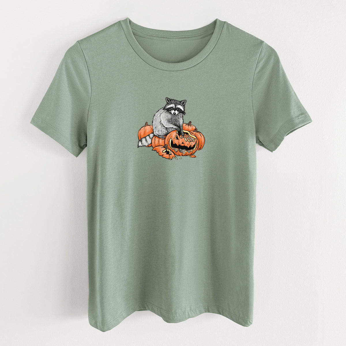 The Raccoon and the Jack-o'-Lantern - Women's Lightweight Relaxed Fit 100% Cotton Crewneck