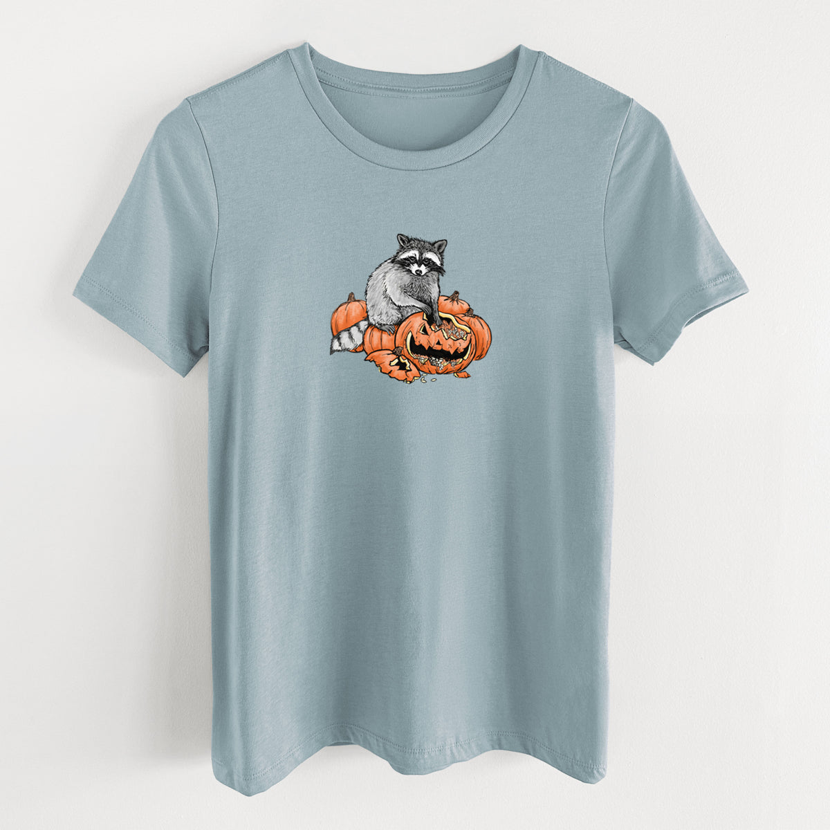 The Raccoon and the Jack-o'-Lantern - Women's Lightweight Relaxed Fit 100% Cotton Crewneck