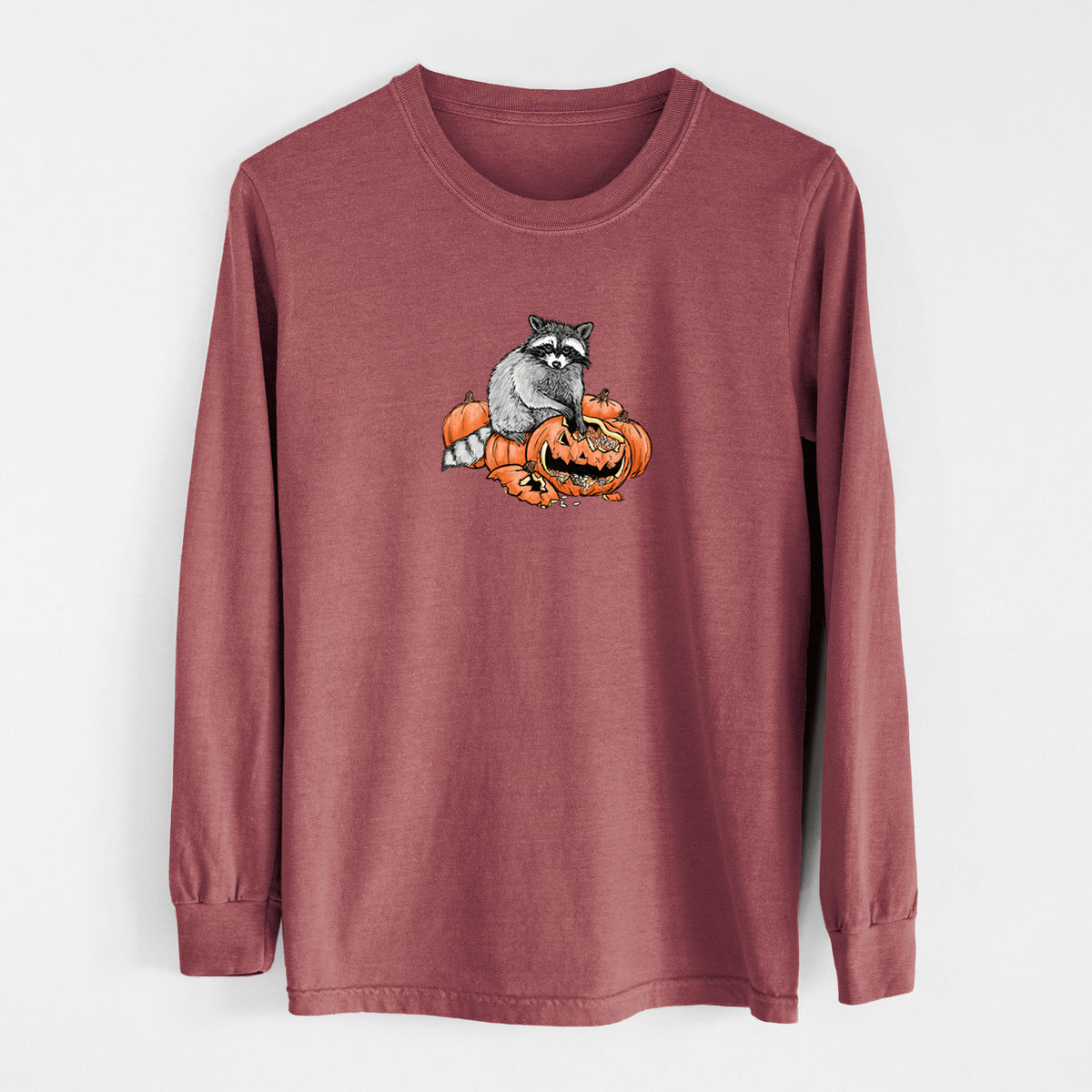 The Raccoon and the Jack-o'-Lantern - Unisex Comfort Colors 100% Cotton Long Sleeve