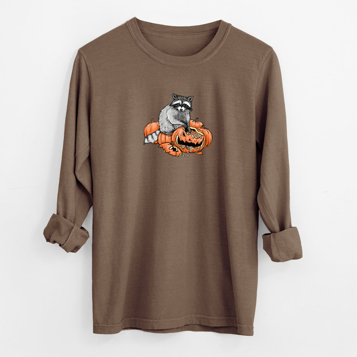 The Raccoon and the Jack-o'-Lantern - Unisex Comfort Colors 100% Cotton Long Sleeve