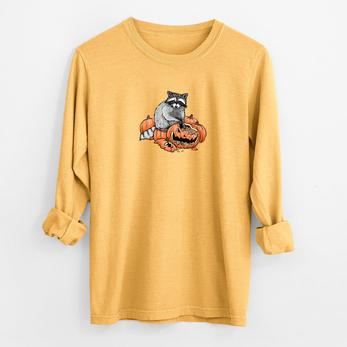 The Raccoon and the Jack-o'-Lantern - Unisex Comfort Colors 100% Cotton Long Sleeve