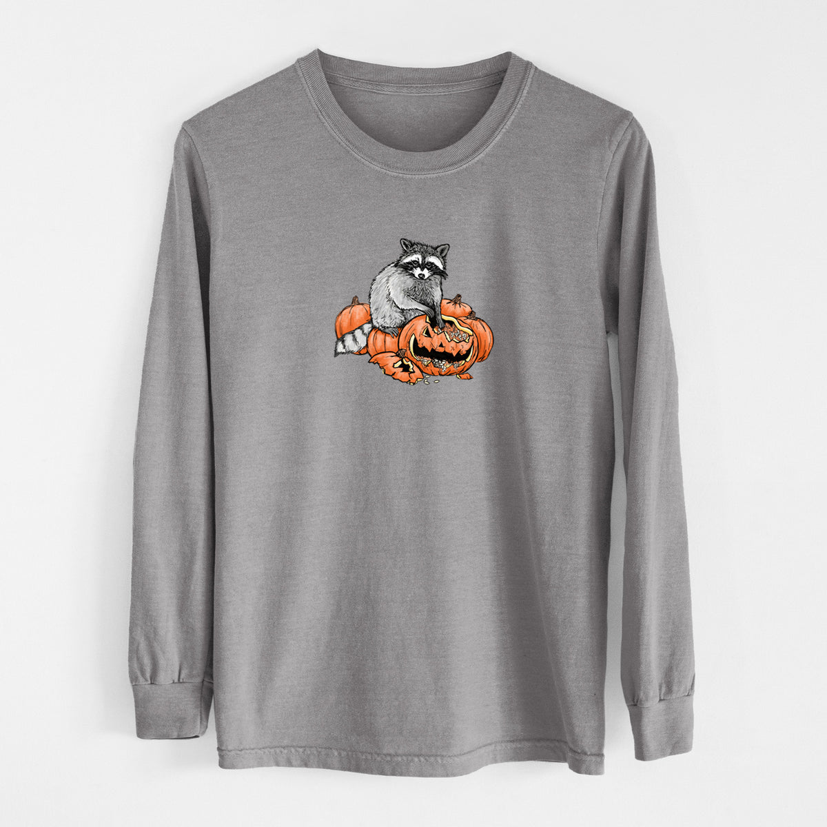The Raccoon and the Jack-o'-Lantern - Unisex Comfort Colors 100% Cotton Long Sleeve