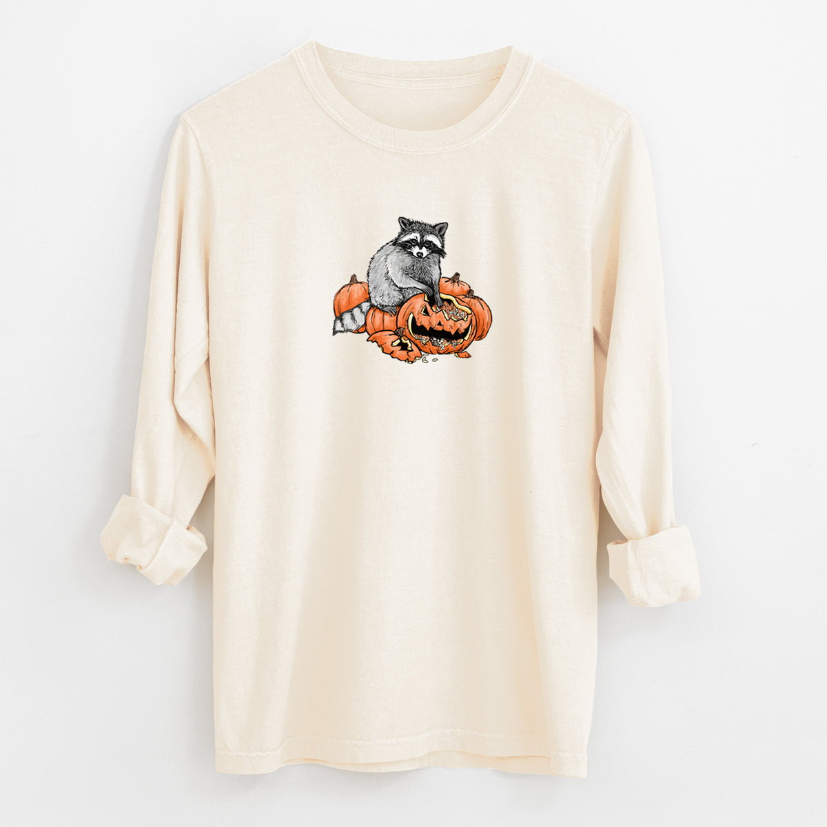 The Raccoon and the Jack-o'-Lantern - Unisex Comfort Colors 100% Cotton Long Sleeve