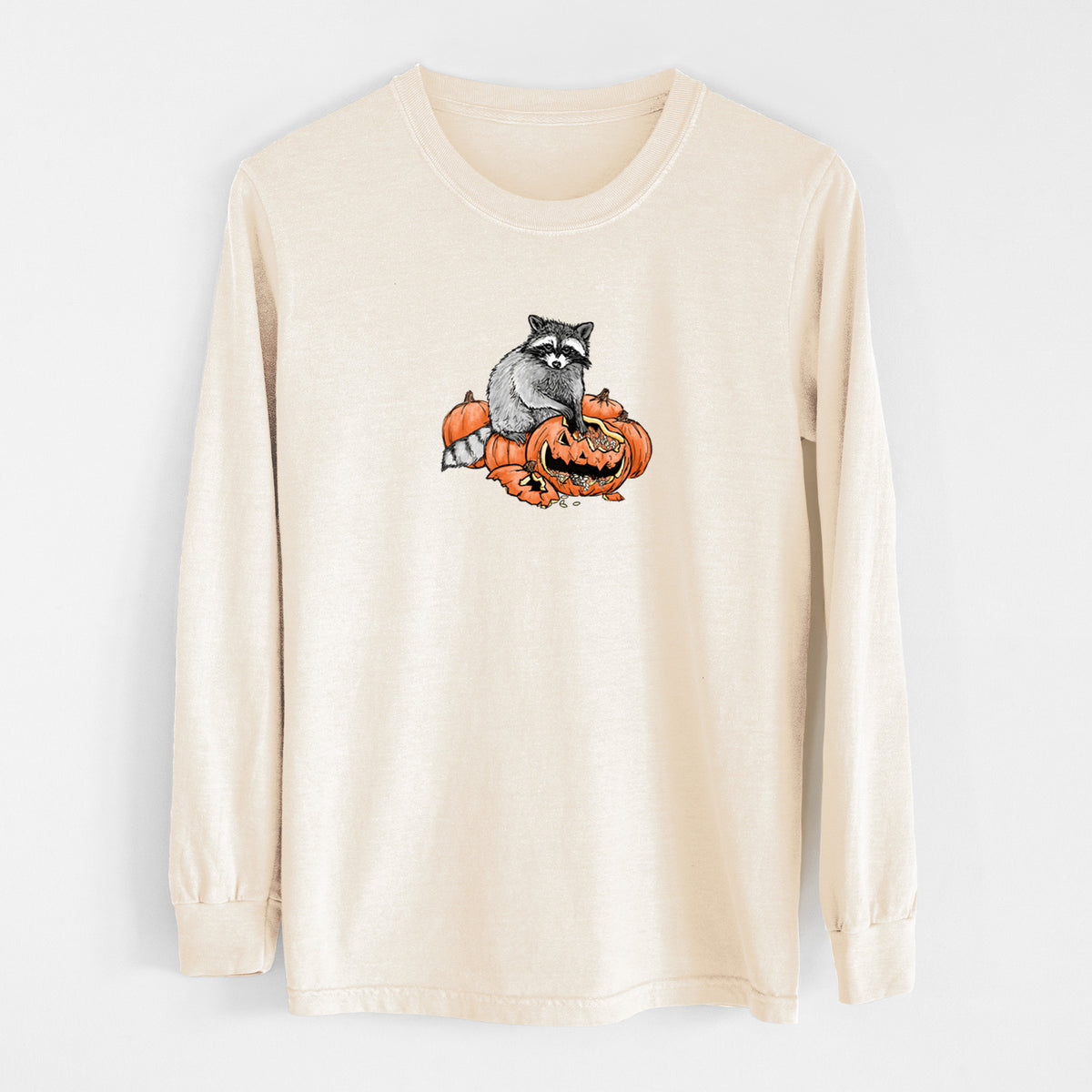 The Raccoon and the Jack-o'-Lantern - Unisex Comfort Colors 100% Cotton Long Sleeve