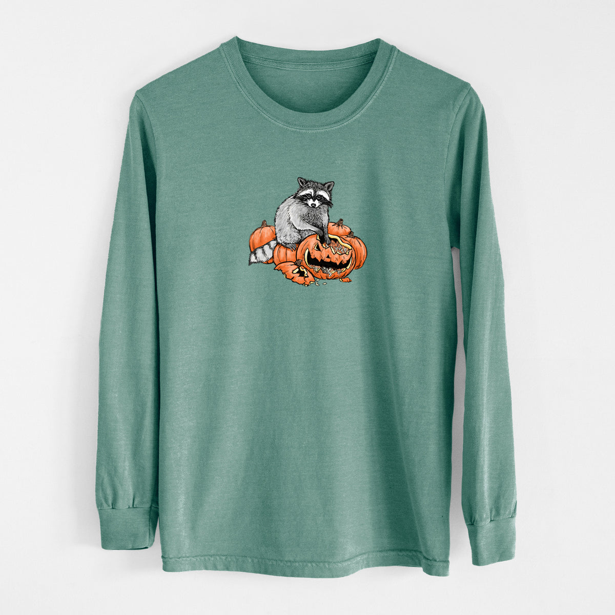 The Raccoon and the Jack-o'-Lantern - Unisex Comfort Colors 100% Cotton Long Sleeve