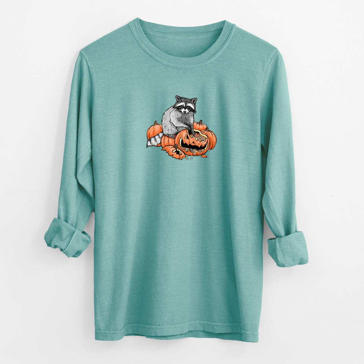 The Raccoon and the Jack-o'-Lantern - Unisex Comfort Colors 100% Cotton Long Sleeve