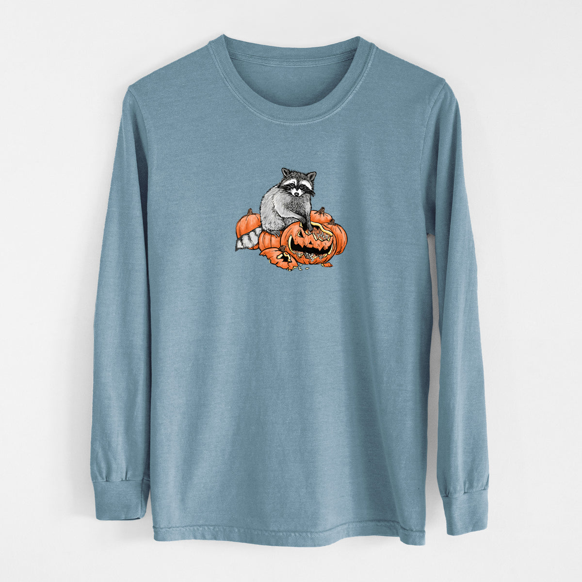 The Raccoon and the Jack-o'-Lantern - Unisex Comfort Colors 100% Cotton Long Sleeve