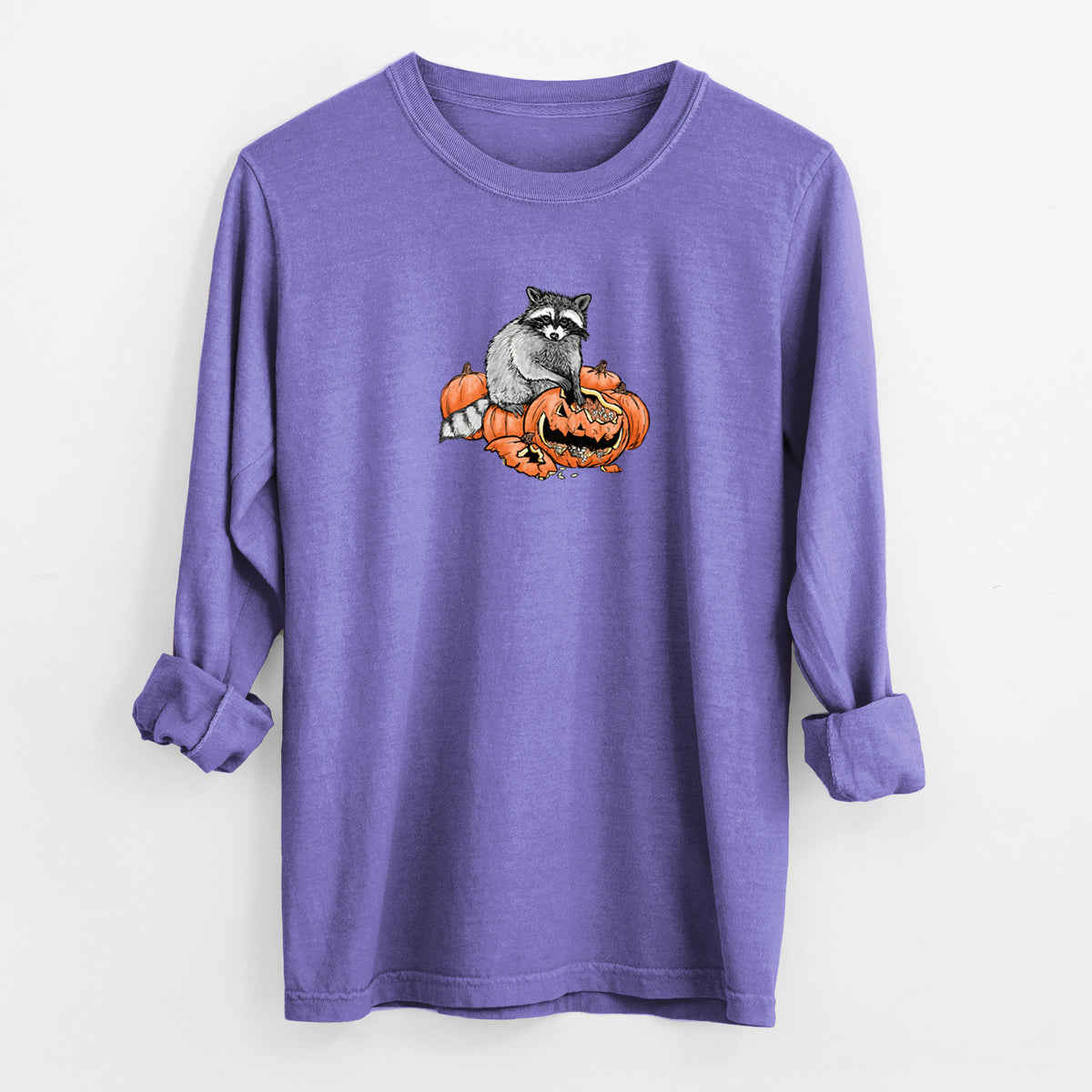 The Raccoon and the Jack-o'-Lantern - Unisex Comfort Colors 100% Cotton Long Sleeve