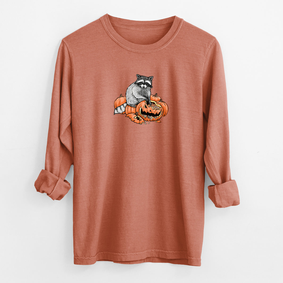 The Raccoon and the Jack-o'-Lantern - Unisex Comfort Colors 100% Cotton Long Sleeve