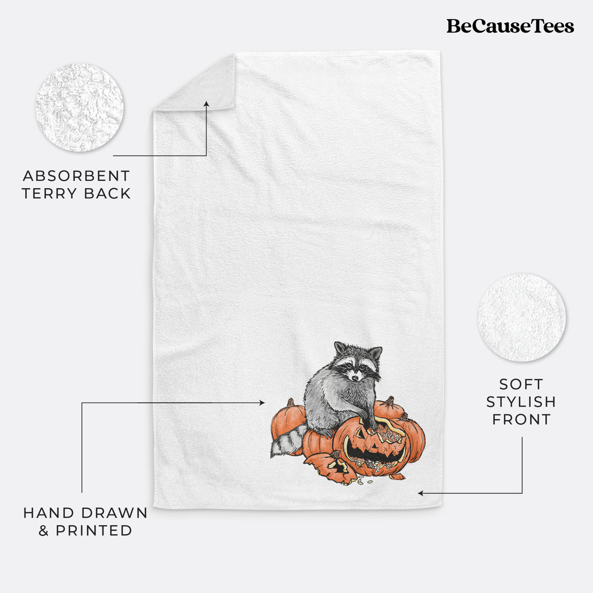 The Raccoon and the Jack-o'-Lantern - Premium Hand Towel