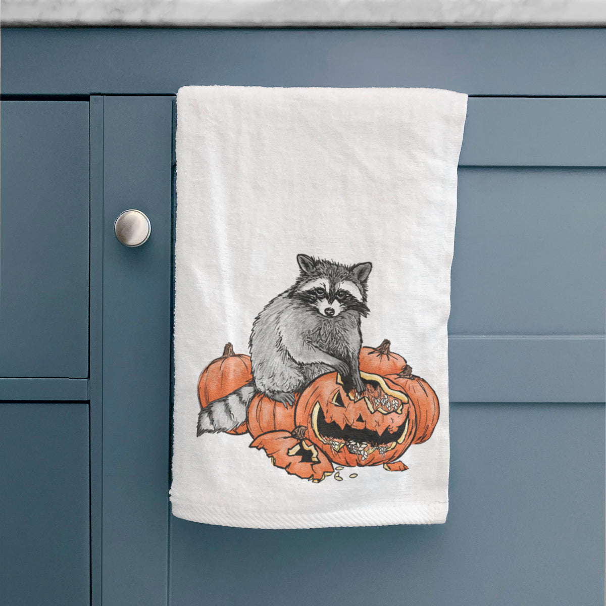 The Raccoon and the Jack-o'-Lantern - Premium Hand Towel