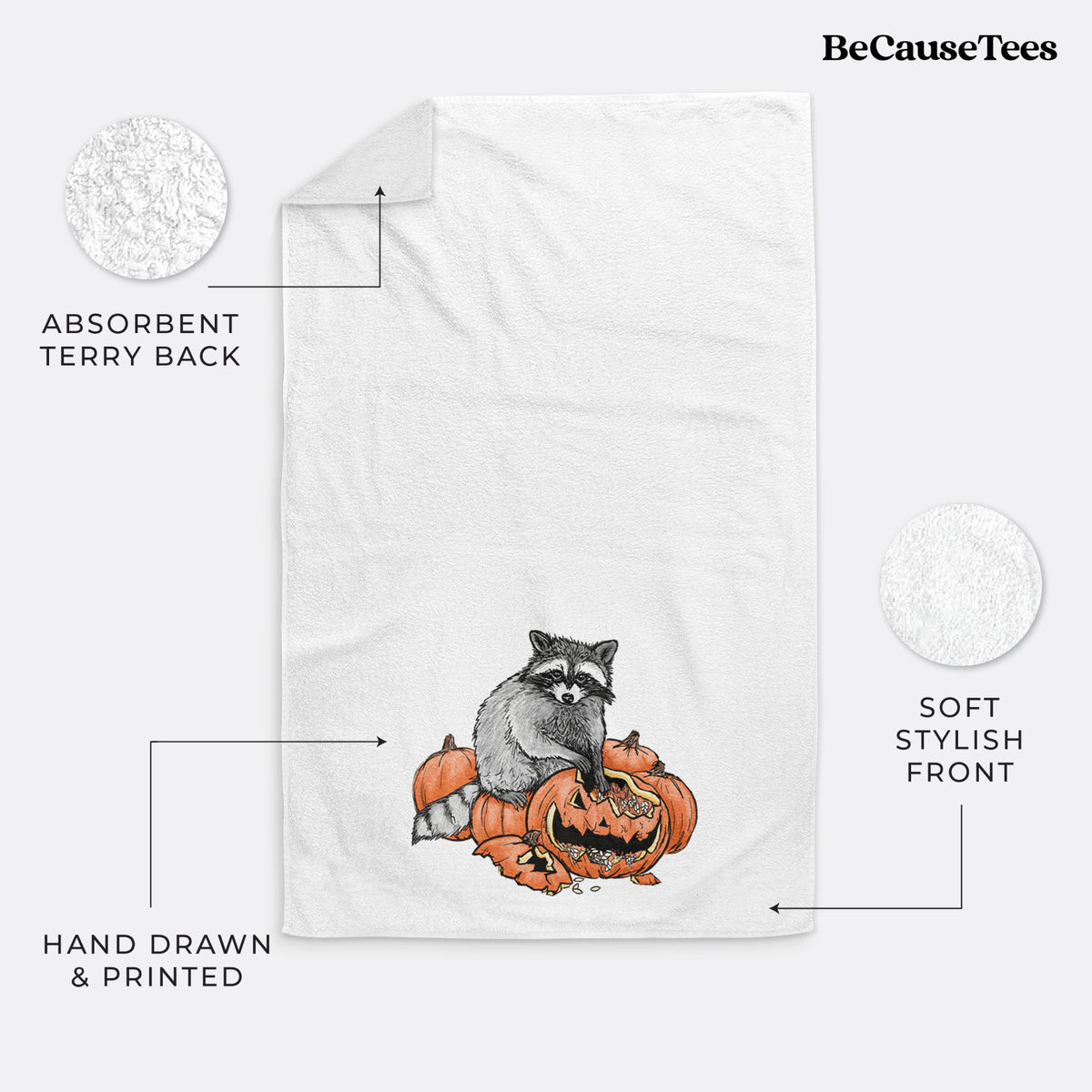 The Raccoon and the Jack-o'-Lantern - Premium Hand Towel