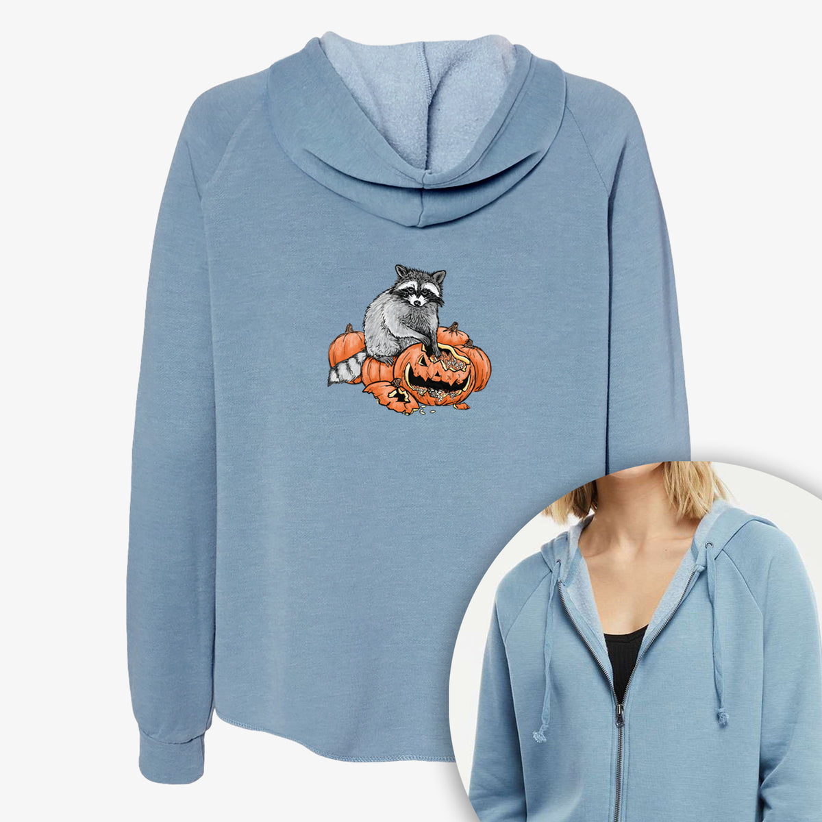 The Raccoon and the Jack-o'-Lantern - Women's Cali Wave Zip-Up Sweatshirt