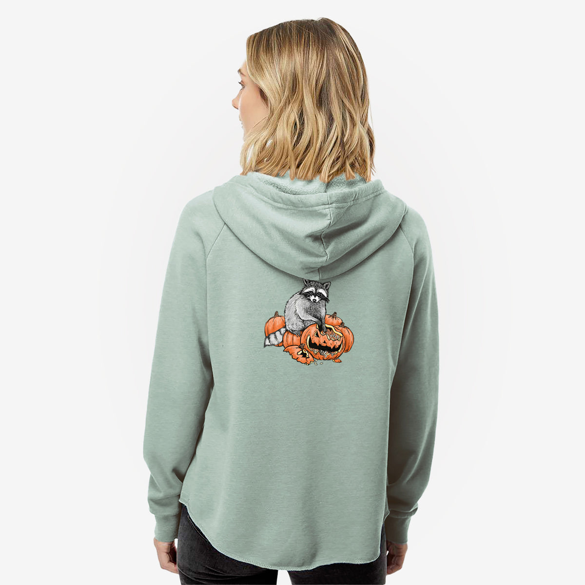 The Raccoon and the Jack-o'-Lantern - Women's Cali Wave Zip-Up Sweatshirt