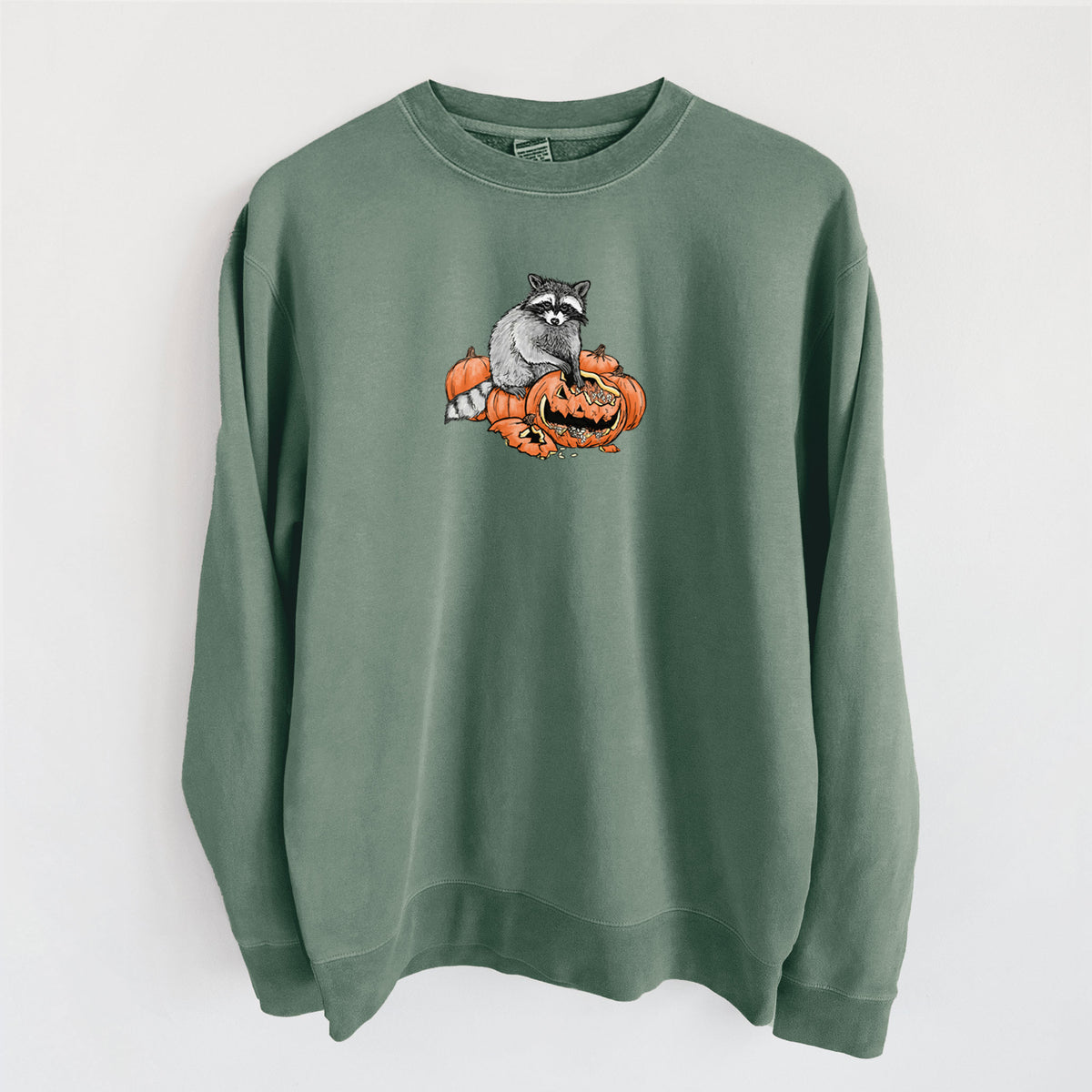 The Raccoon and the Jack-o'-Lantern - Unisex Pigment Dyed Crew Sweatshirt