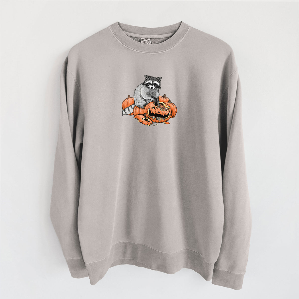 The Raccoon and the Jack-o'-Lantern - Unisex Pigment Dyed Crew Sweatshirt