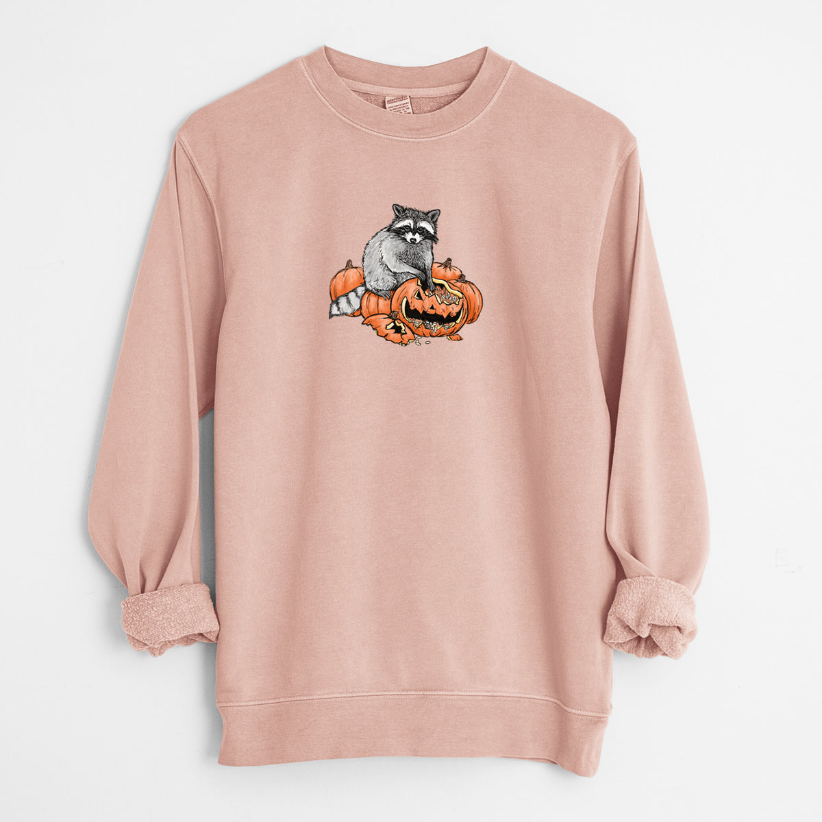 The Raccoon and the Jack-o'-Lantern - Unisex Pigment Dyed Crew Sweatshirt