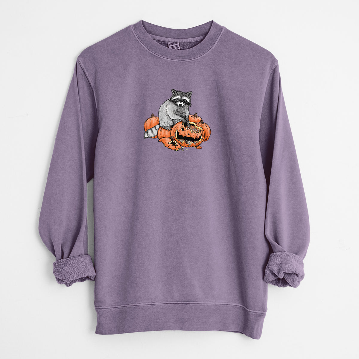 The Raccoon and the Jack-o'-Lantern - Unisex Pigment Dyed Crew Sweatshirt