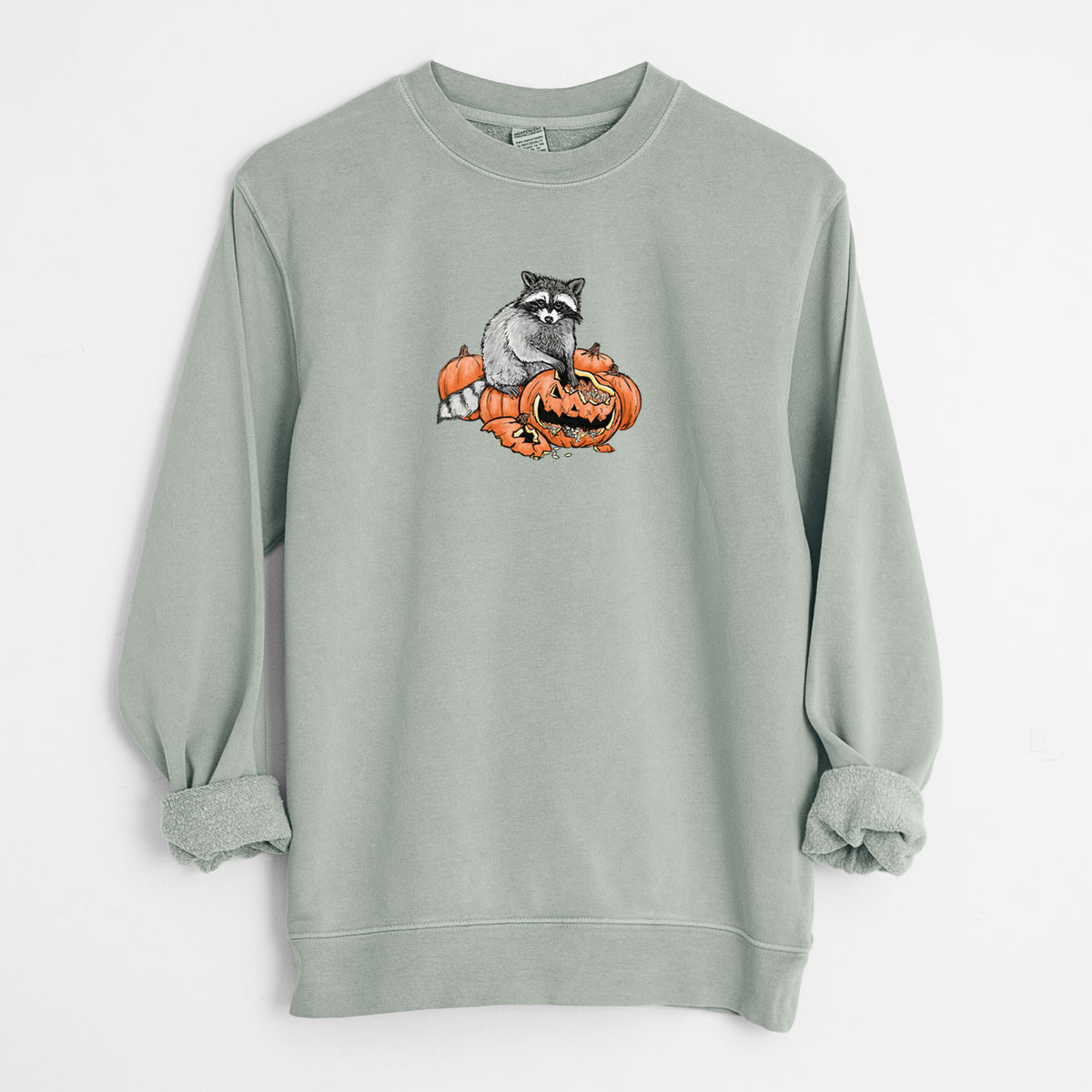 The Raccoon and the Jack-o'-Lantern - Unisex Pigment Dyed Crew Sweatshirt