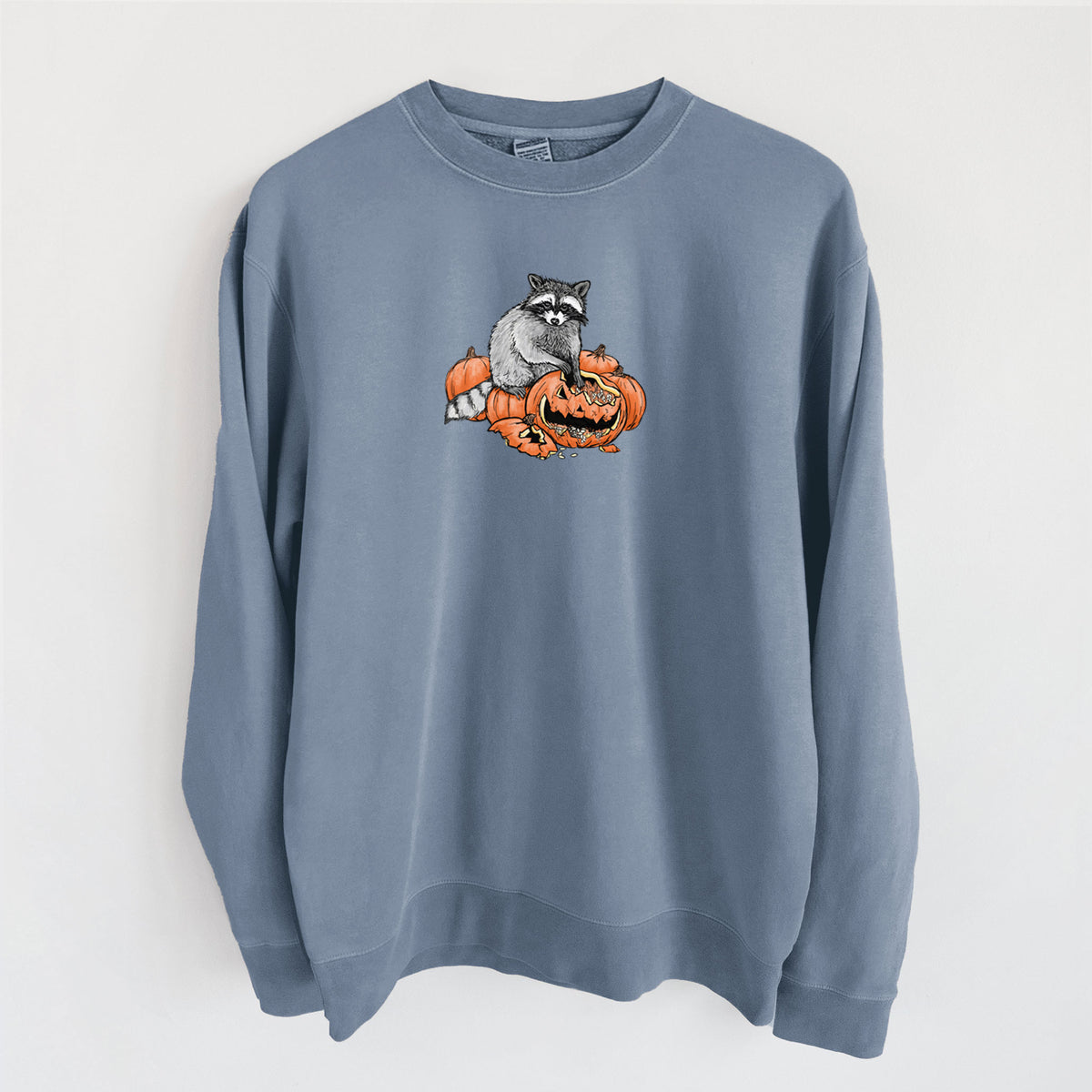 The Raccoon and the Jack-o'-Lantern - Unisex Pigment Dyed Crew Sweatshirt