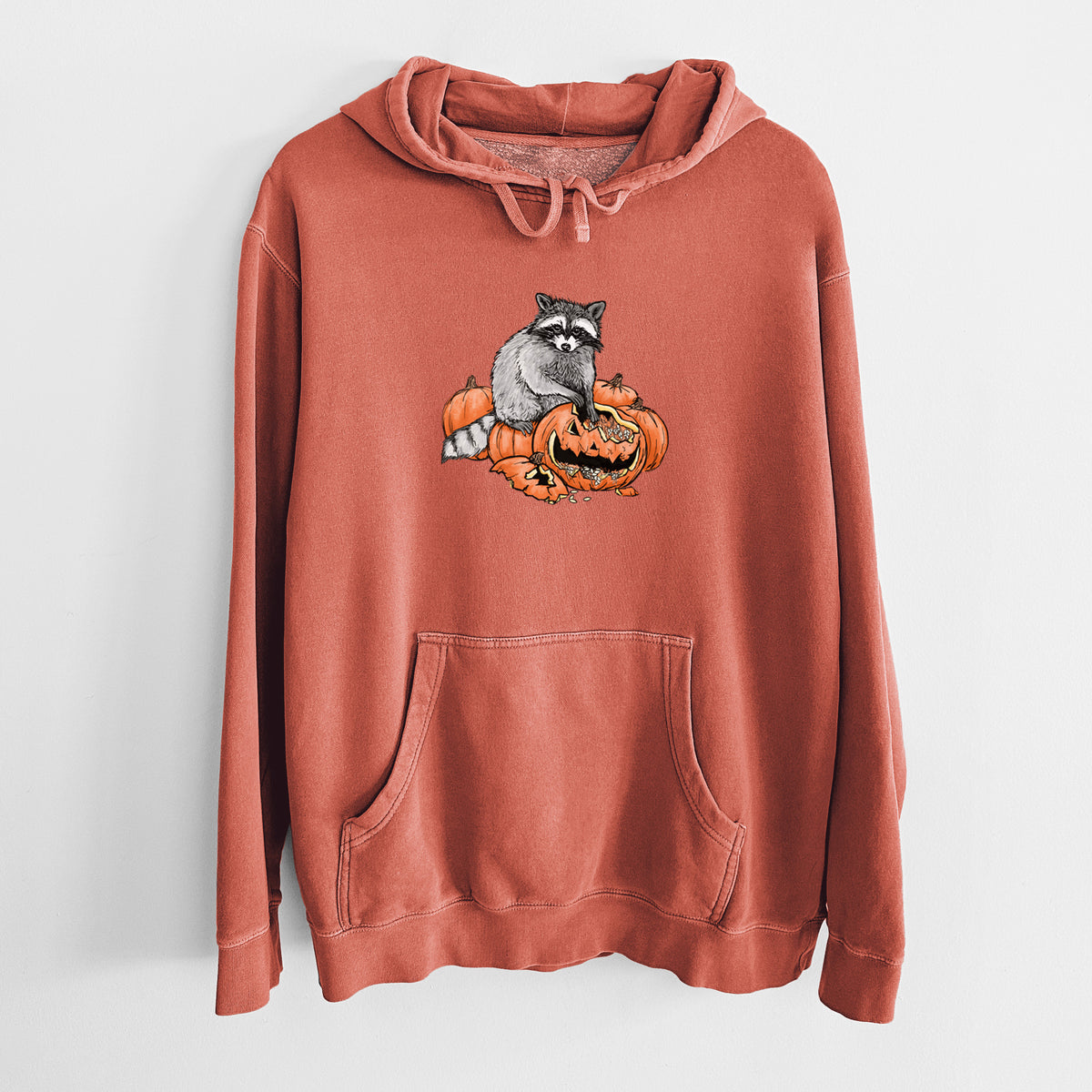 The Raccoon and the Jack-o'-Lantern - Unisex Pigment Dyed Hoodie