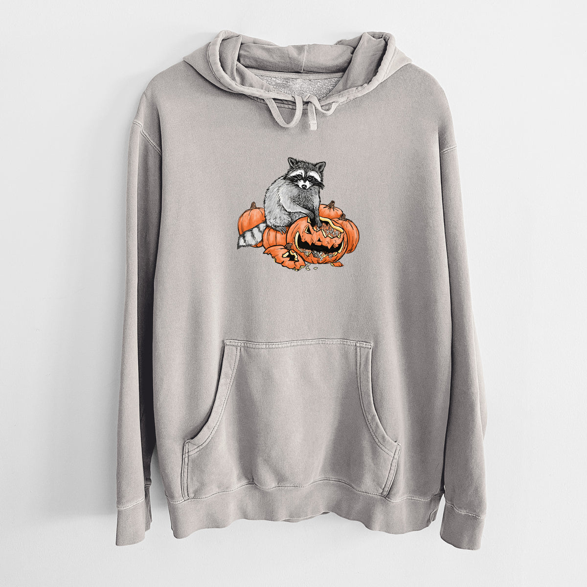 The Raccoon and the Jack-o'-Lantern - Unisex Pigment Dyed Hoodie