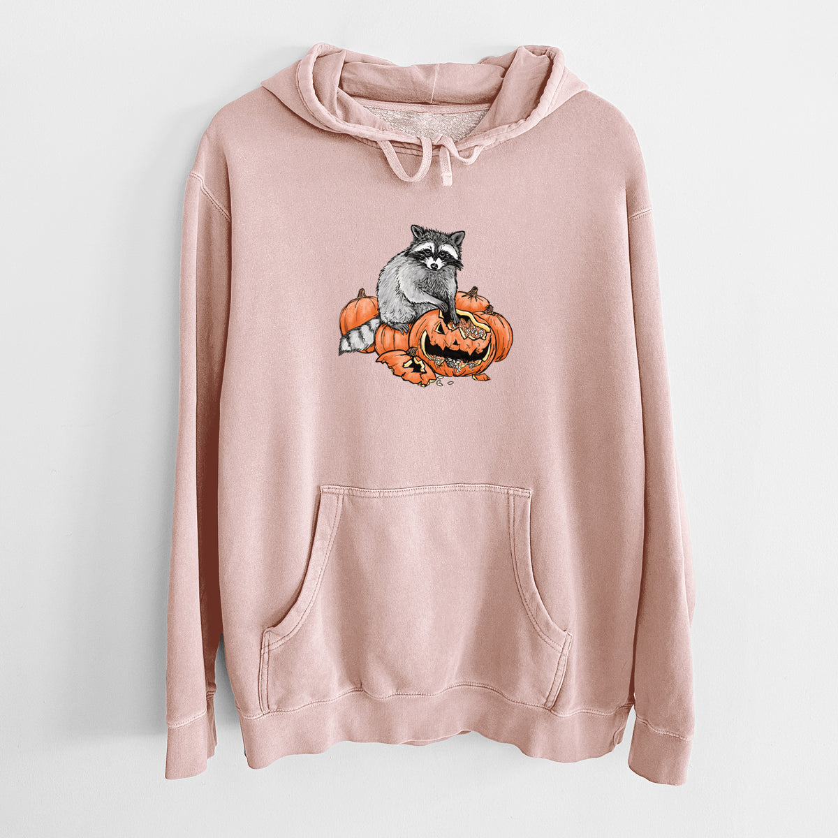 The Raccoon and the Jack-o'-Lantern - Unisex Pigment Dyed Hoodie