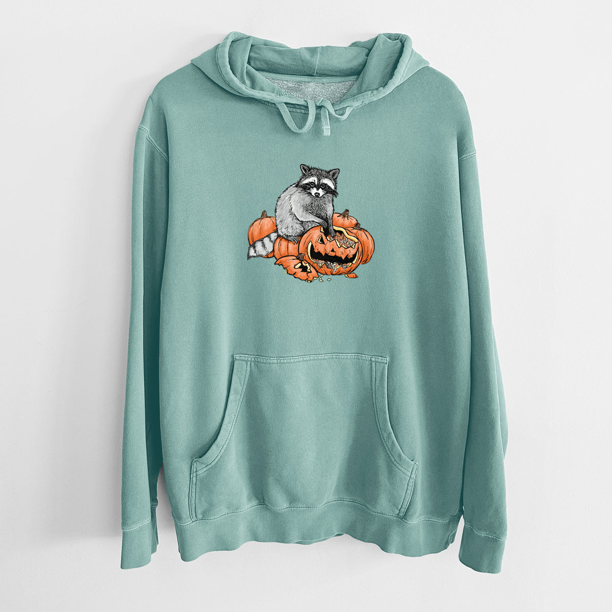 The Raccoon and the Jack-o'-Lantern - Unisex Pigment Dyed Hoodie