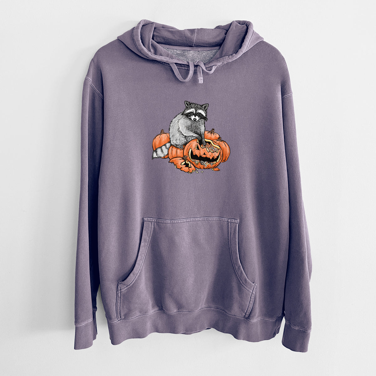 The Raccoon and the Jack-o'-Lantern - Unisex Pigment Dyed Hoodie