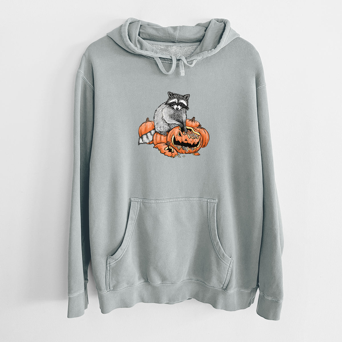The Raccoon and the Jack-o'-Lantern - Unisex Pigment Dyed Hoodie