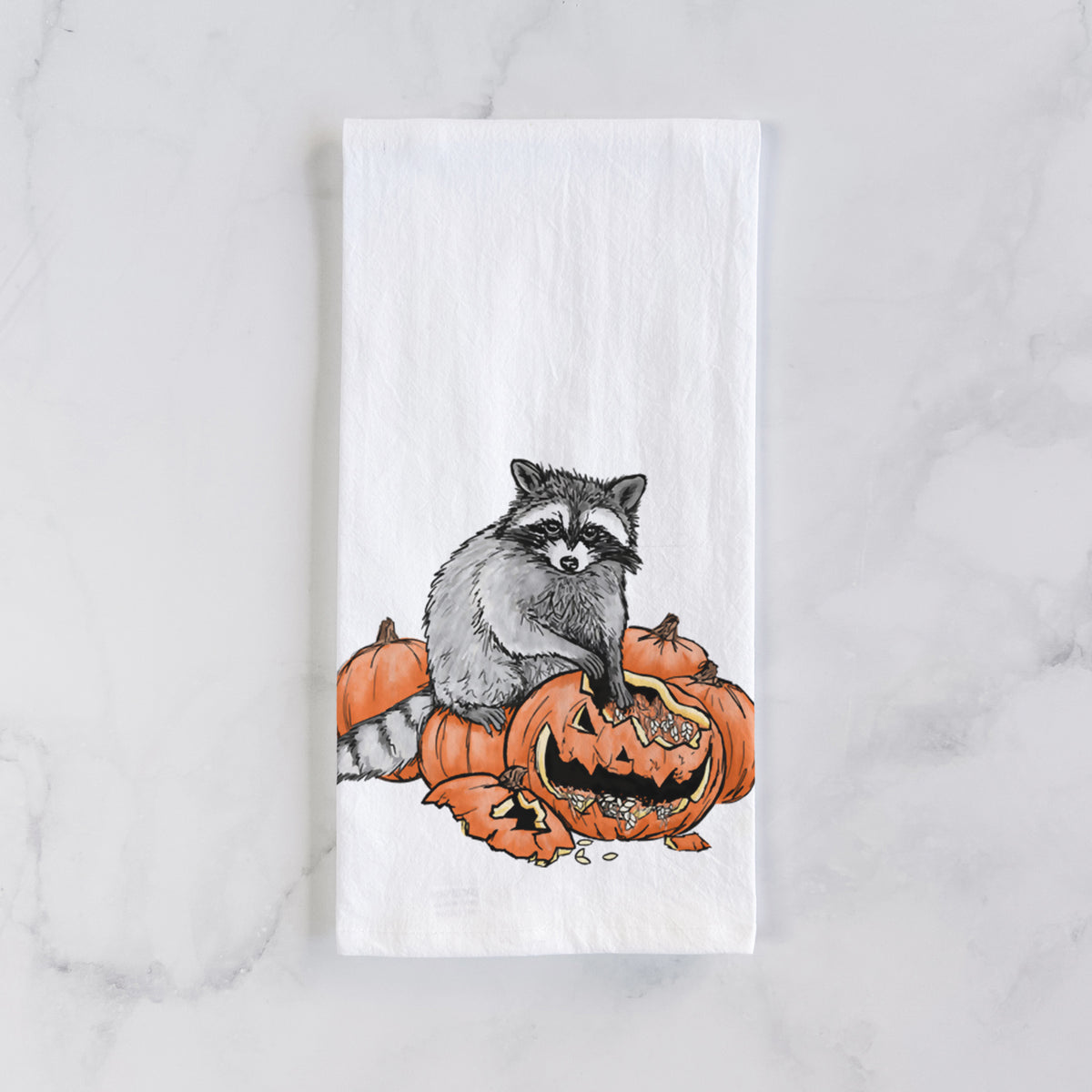 The Raccoon and the Jack-o'-Lantern - Tea Towel