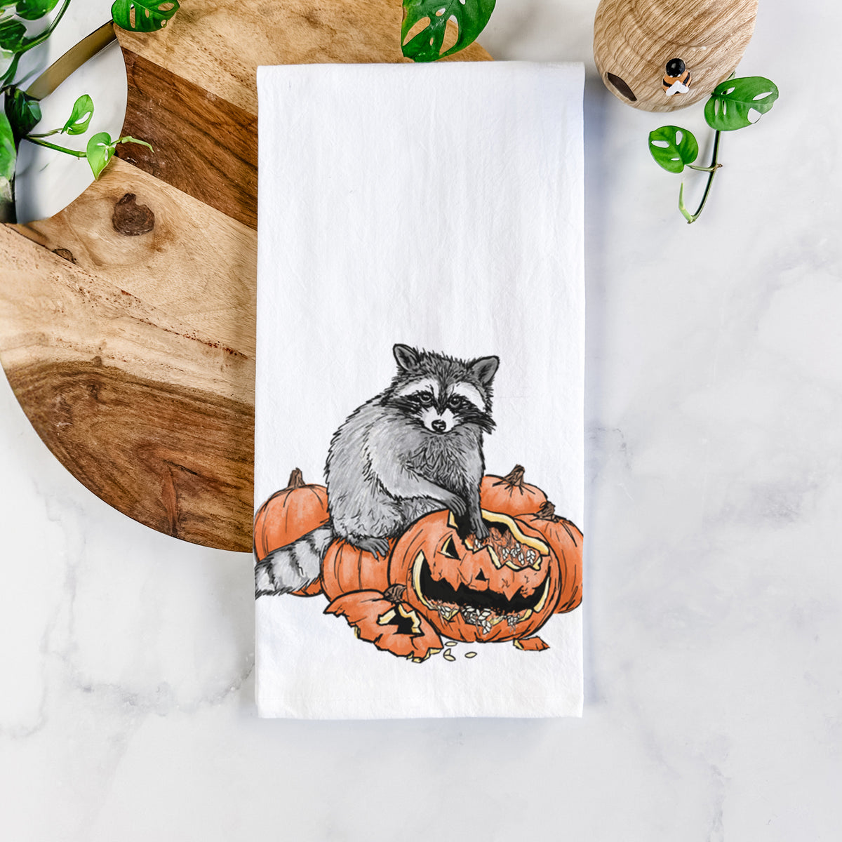 The Raccoon and the Jack-o'-Lantern - Tea Towel