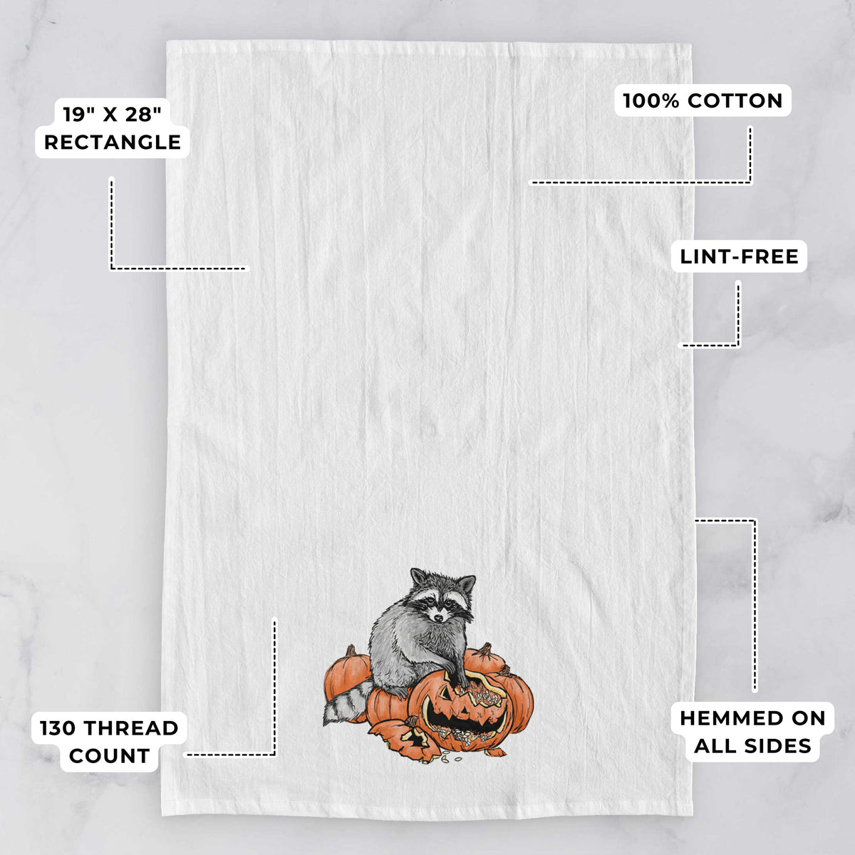 The Raccoon and the Jack-o'-Lantern - Tea Towel