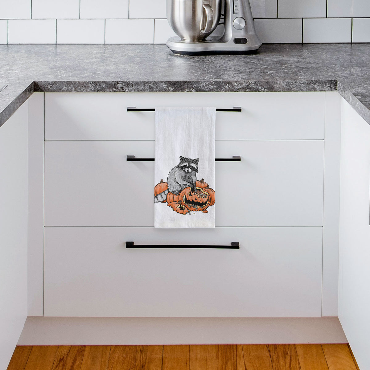 The Raccoon and the Jack-o'-Lantern - Tea Towel
