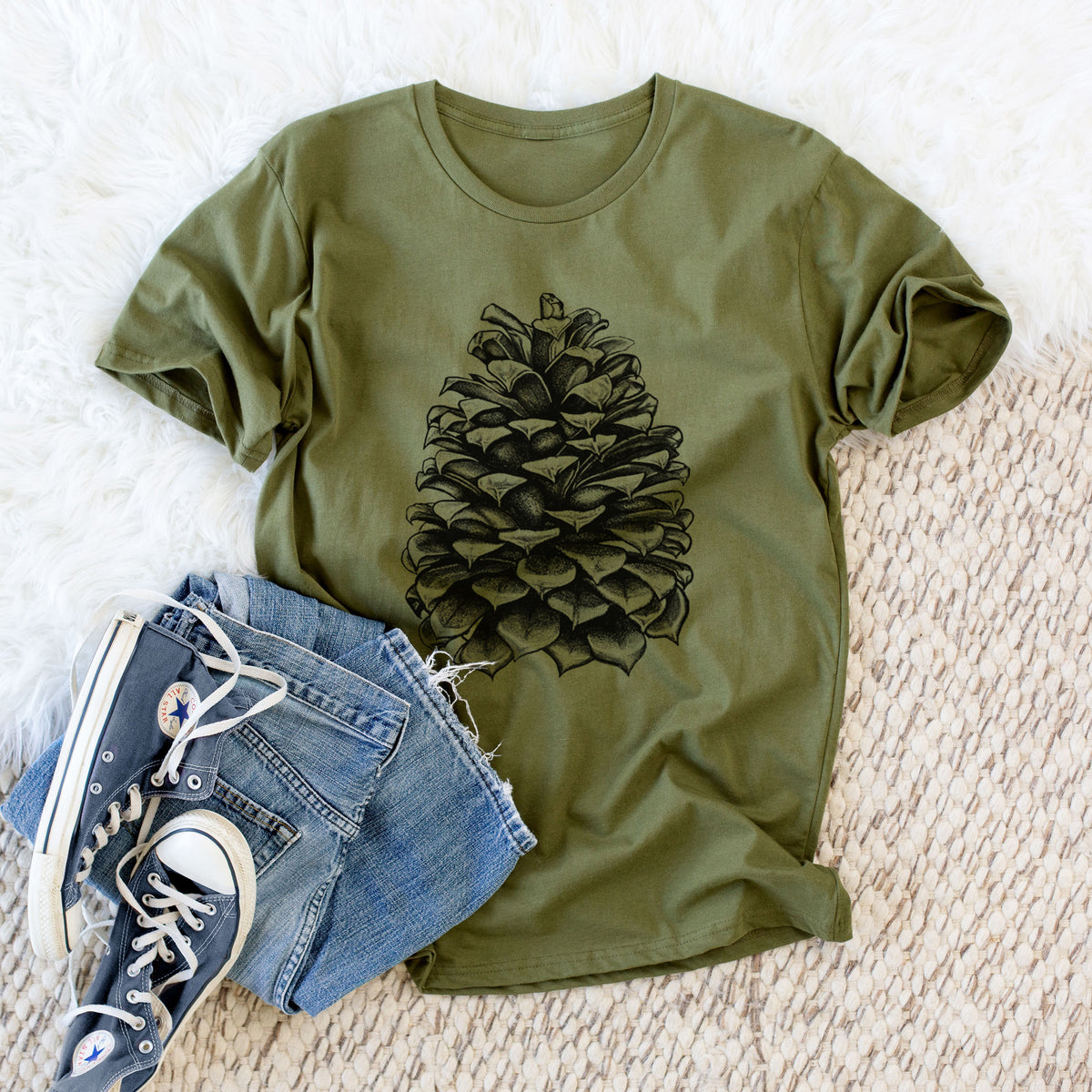 CLOSEOUT - Pinus Jeffreyi - Jeffrey Pine Cone - Unisex Crewneck - Made in USA - 100% Organic Cotton