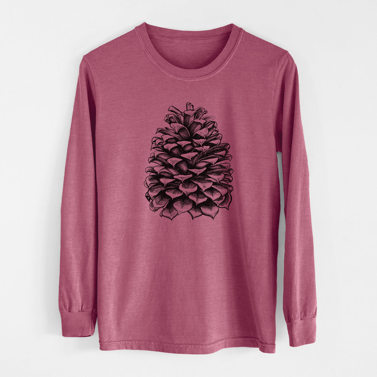 Pinus Jeffreyi - Jeffrey Pine Cone - Men&#39;s Heavyweight 100% Cotton Long Sleeve