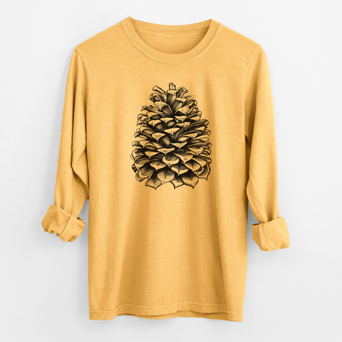 Pinus Jeffreyi - Jeffrey Pine Cone - Men&#39;s Heavyweight 100% Cotton Long Sleeve