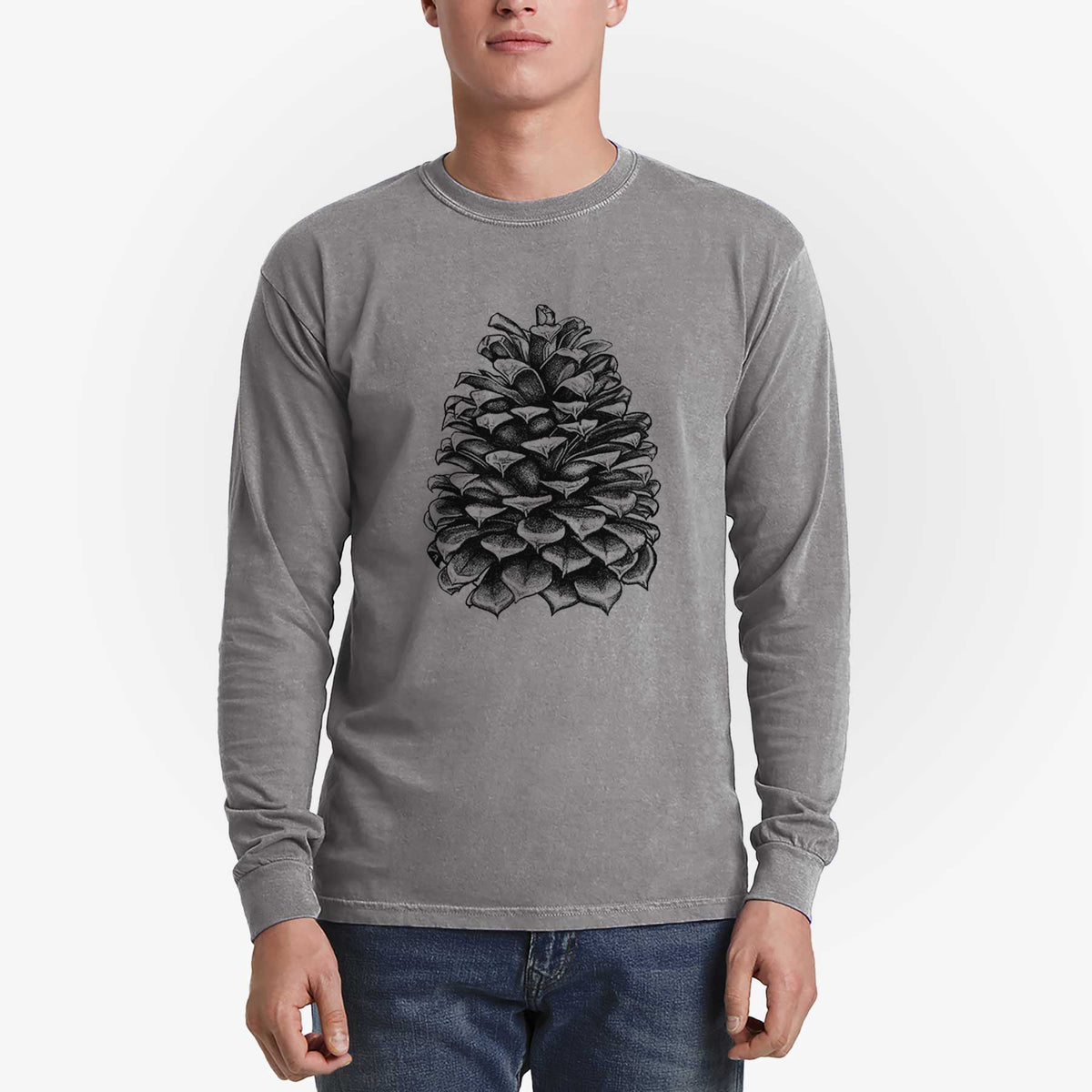 Pinus Jeffreyi - Jeffrey Pine Cone - Men&#39;s Heavyweight 100% Cotton Long Sleeve