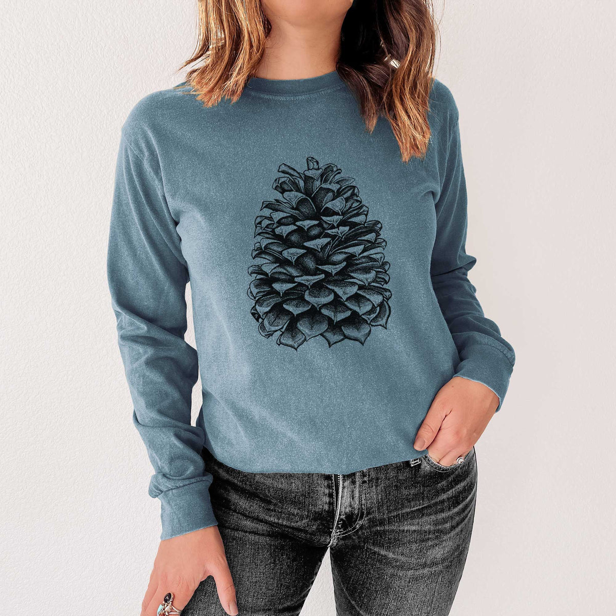 Pinus Jeffreyi - Jeffrey Pine Cone - Men&#39;s Heavyweight 100% Cotton Long Sleeve