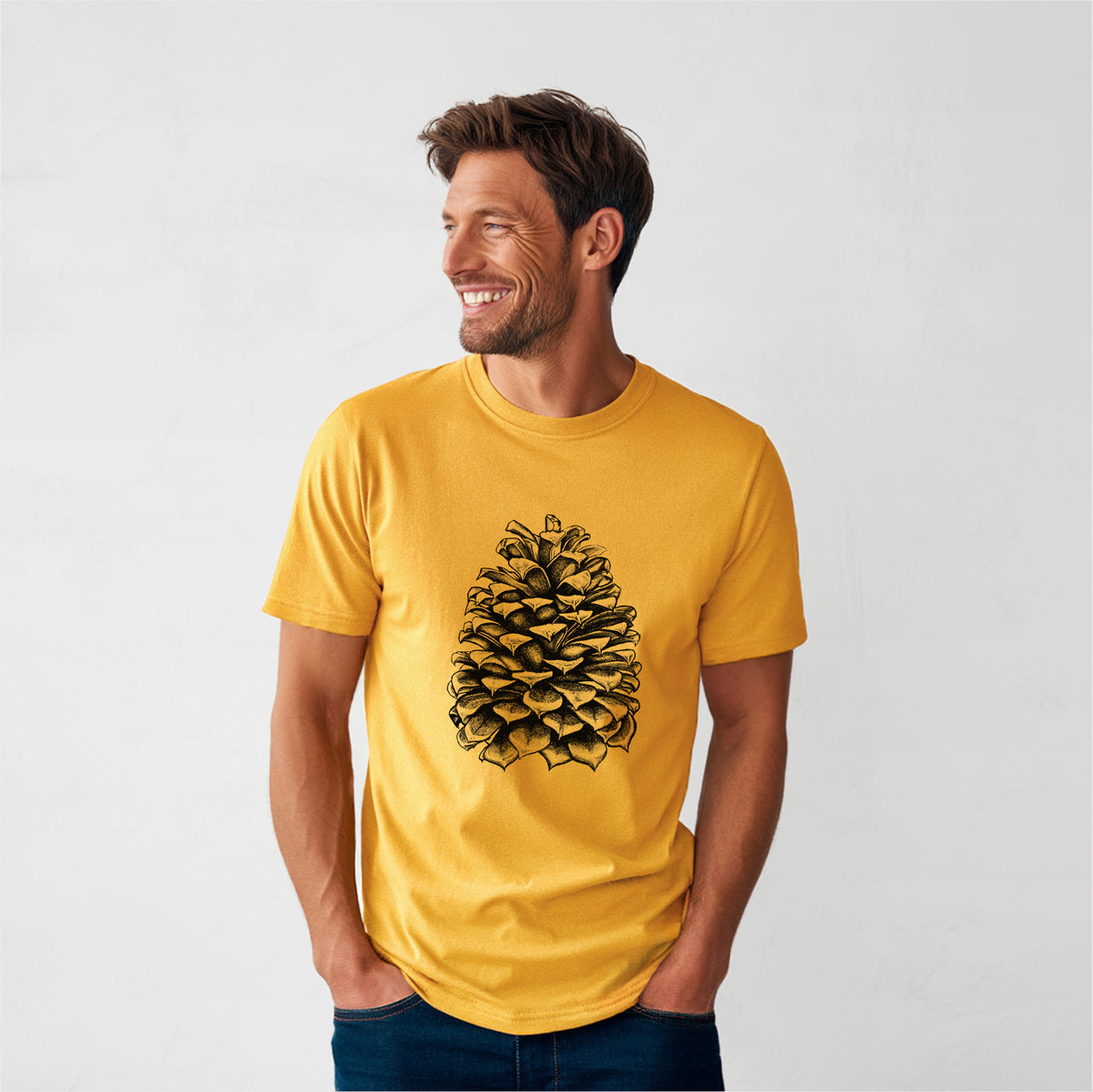 Pinus Jeffreyi - Jeffrey Pine Cone - Heavyweight Men&#39;s 100% Organic Cotton Tee