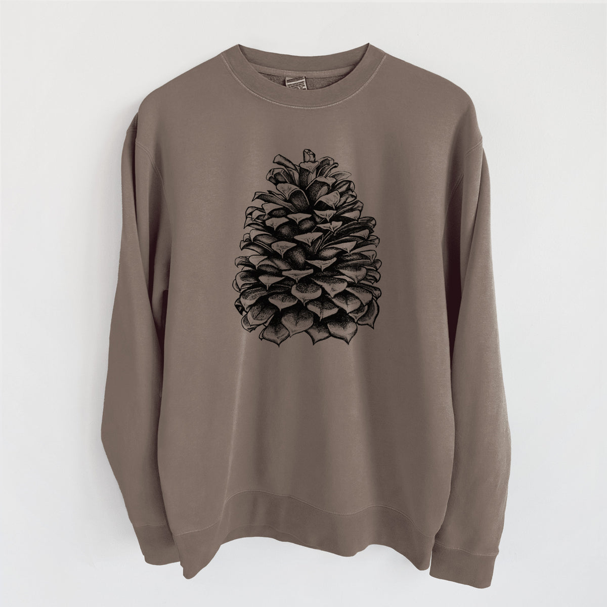 Pinus Jeffreyi - Jeffrey Pine Cone - Unisex Pigment Dyed Crew Sweatshirt in Espresso Brown Color